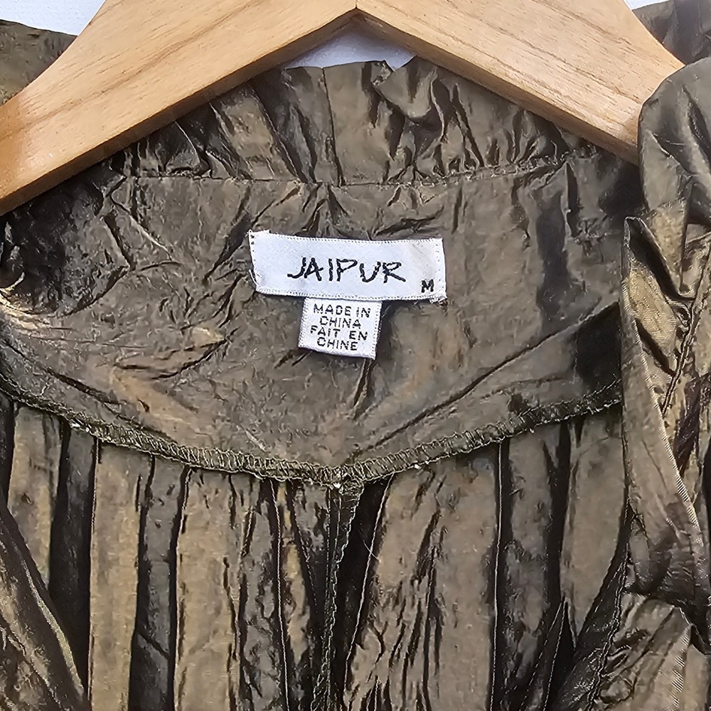 Jaipur Bronze Metallic Crinkle Top M Pleated Ruffle Rhinestone Dressy Whimsigoth - Picture 3 of 11